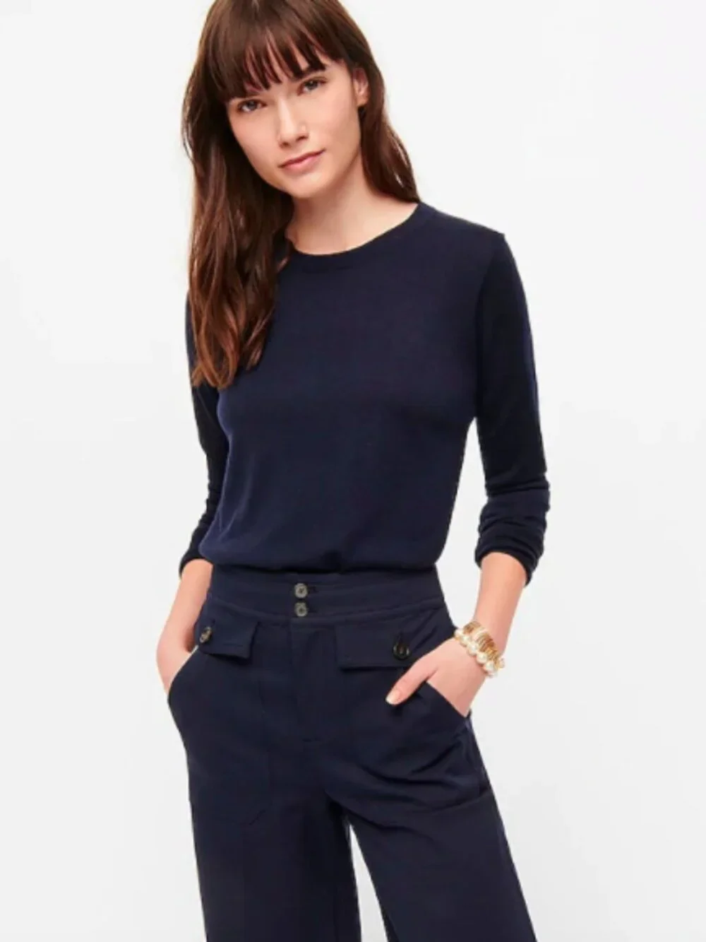 J. Crew Margot Crew Neck Sweater Navy Blue Medium #A2842